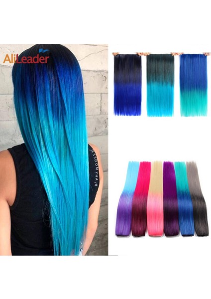 Sentetik 22 Inç Klipler Saç Uzatma Uzun Düz Sentetik Saç Uzantıları 5 Klip Ombre Siyah Kahverengi Kırmızı Gri Postiş (Yurt Dışından)