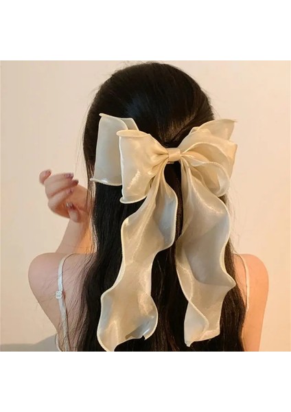 Çift Yay Firkete Parlak Şerit Saç Tokası Düz Renk Bahar Klipsi Saç Pençe Kadınlar Için Arka Kafa Saç Takı Aksesuarları (Yurt Dışından)