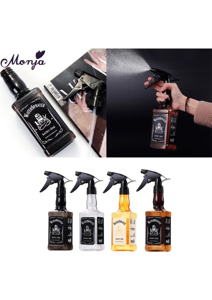 Monja 500 ml Kuaförlük Sprey Şişesi Salon Kuaför Saç Araçları Su Püskürtücü Retro Viski Yağı Kafa Sulama Kovası Çok Amaçlı Şişe-Siyah (Yurt Dışından)
