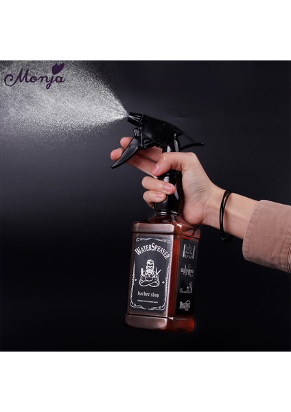 Monja 500 ml Kuaförlük Sprey Şişesi Salon Kuaför Saç Araçları Su Püskürtücü Retro Viski Yağı Kafa Sulama Kovası Çok Amaçlı Şişe-Siyah (Yurt Dışından)