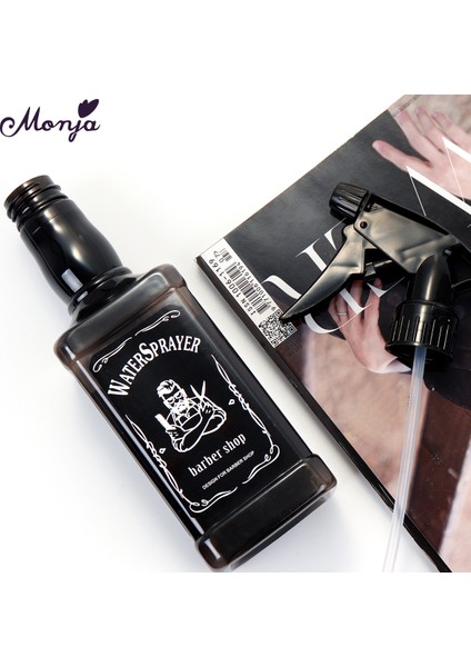 Monja 500 ml Kuaförlük Sprey Şişesi Salon Kuaför Saç Araçları Su Püskürtücü Retro Viski Yağı Kafa Sulama Kovası Çok Amaçlı Şişe-Siyah (Yurt Dışından)
