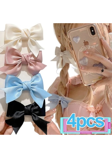 Zarif Yay Şerit Bobby Pin Saç Tokası Kawaii Ilmek Moda Basit Katı Saten Bahar Tokalarım Sevimli Kafa Bandı Tokalar Kızlar (Yurt Dışından) fiyatları