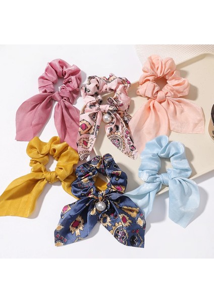 Adet/grup Kadın Kızlar Şifon Ilmek Ipek Saç Scrunchies Seti Inci At Kuyruğu Kafa Bandı Saç Halat Kafa Bandı Kızlar Saç Aksesuarları (Yurt Dışından)