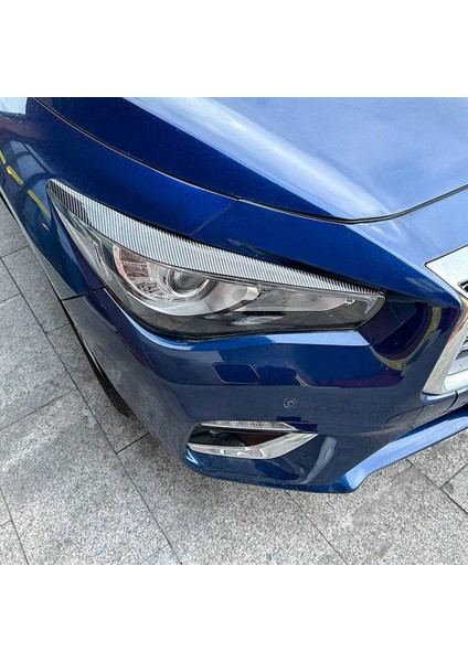 Araba Karbon Fiber Ön Far Kapağı Garnitür Şerit Kaş Kapağı Trim Etiket Infiniti Q50 2014-2023 (Yurt Dışından)