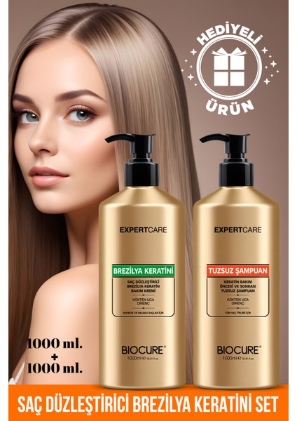 Saç Düzleştirici Keratin Bakımı Evde Uygulama Brezilya Fönü 1000ML+1000 ml 2 Adet Kokusuz Dumansız