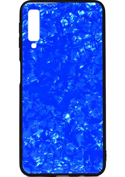 Galaxy A7 2018 Kılıf Mermer Desenli Marbel Temperli Cam Silikon Kılıf