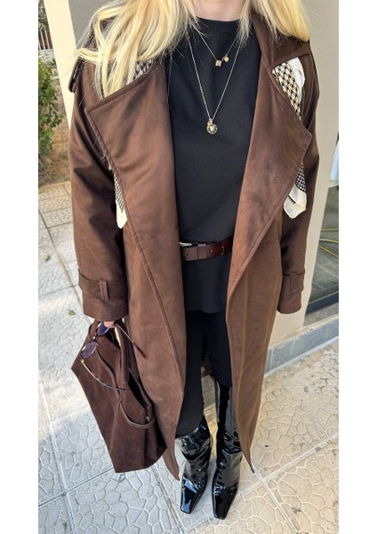 Premium Maxi Süet Kadın Trençkot
