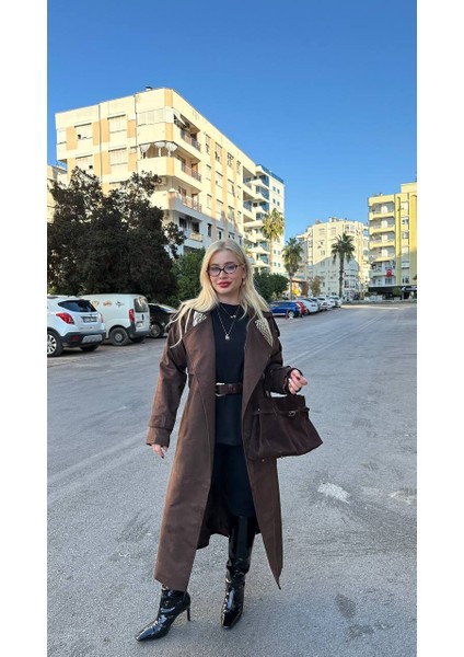 Premium Maxi Süet Kadın Trençkot