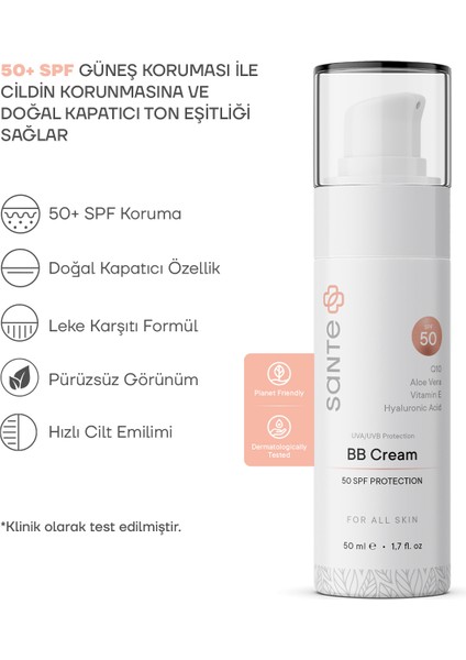 Cilt Tonu Eşitleyici ve Leke Karşıtı Cilt Tonuna Uyum Sağlayan BB Krem SPF 50+ 50 ML modelleri