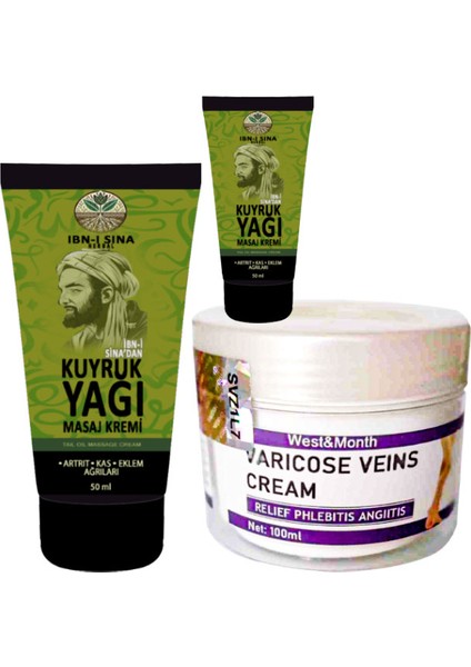 2 Adet Kuyruk Yağı Dindirici Krem Kas Sırt Bel El Ayak Kullanım 50 ml + Varıcose Veins Cream West Mont Varıslere Krem