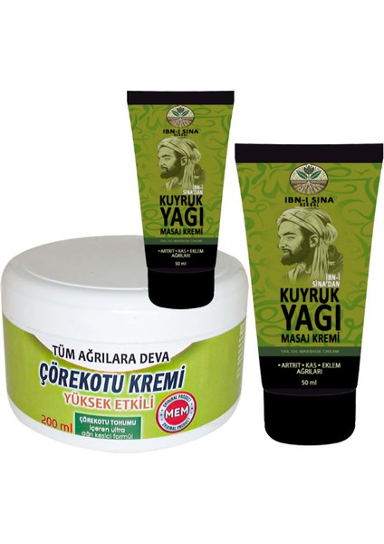Kuyruk Yağı Kremi 2 Tane 50 ml + 1 Adet 200 ml Çörek Otu Kremi Green Box /agrıseti Iskelet Kas Sırt Bel