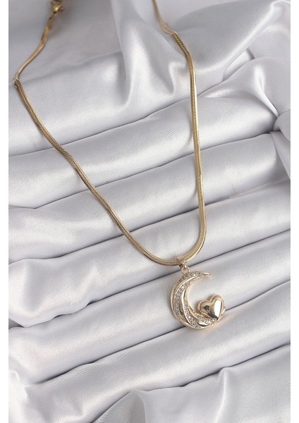 316L Çelik Gold Renk Çelik Italyan Zincir Zirkon Taşlı Halil Figür Kalp Detay Kadın Kolye fiyatları