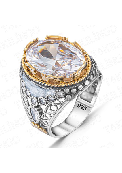 925 Ayar Gümüş Beyaz Zirkon Taşlı Usta Işi Erkek Yüzük fiyatları