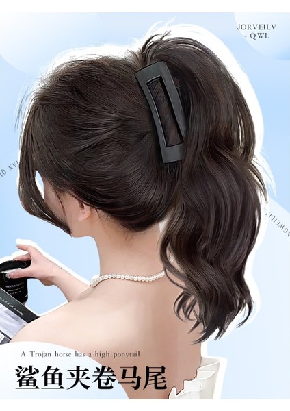 Peruk At Kuyruğu Kadın Örgü Simülasyon Tatlı Serin Kore Tarzı Serisi Köpekbalığı Klip At Kuyruğu Kıvırcık Saç Yarım Kravat Yüksek At Kuyruğu Peruk Kavrama (Yurt Dışından)