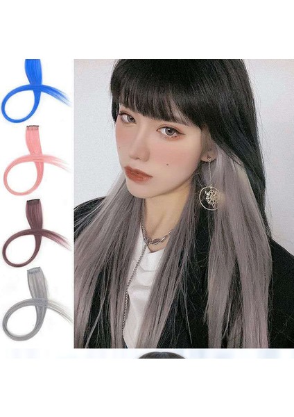 Kulak Asılı Boyalı Renk Peruk Seti Tek Klip Boyalı Peruk Şeridi Uzun Düz Saç Evde Görünmez Yüksek Sıcaklık Ipek Rengi (Yurt Dışından)