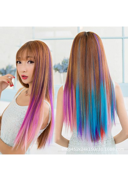 Kulak Asılı Boyalı Renk Peruk Seti Tek Klip Boyalı Peruk Şeridi Uzun Düz Saç Evde Görünmez Yüksek Sıcaklık Ipek Rengi (Yurt Dışından) fırsatları