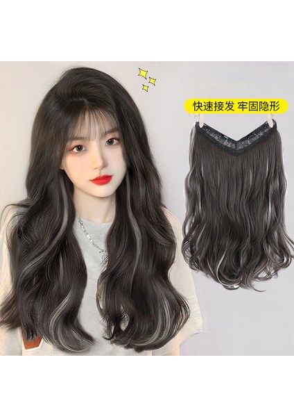 Peruk Seti Vurgu Boyalı Kadın Uzun Saç Tek Parça Saç Büyüme Hacmi Kabarık Görünmez Simülasyon V Şekilli Uzun Kıvırcık Saç Saç Uzatma Yaması (Yurt Dışından)