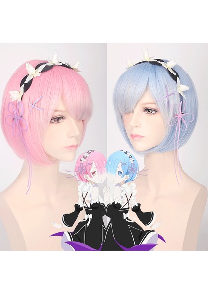 Lord Shengda Diğer Dünya Hayatı Sıfırdan Ram Rem Cosplay Peruk (Yurt Dışından)