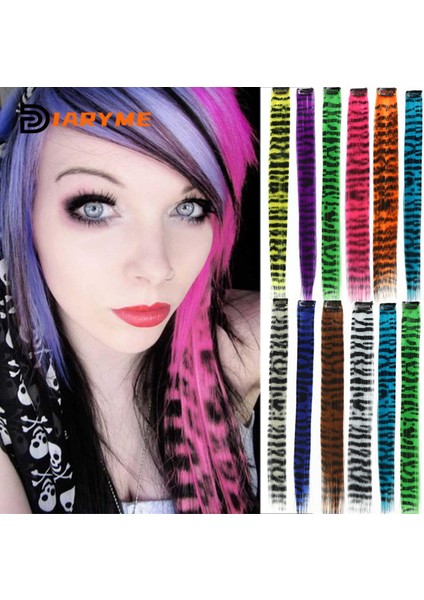 Sentetik Tek Kart Saç Uzatma Peruk Saç Kadınlar Için Uzun Düz Klipsli Renkli Zebra Hattı Tüy Saç Uzantıları Saç (Yurt Dışından)