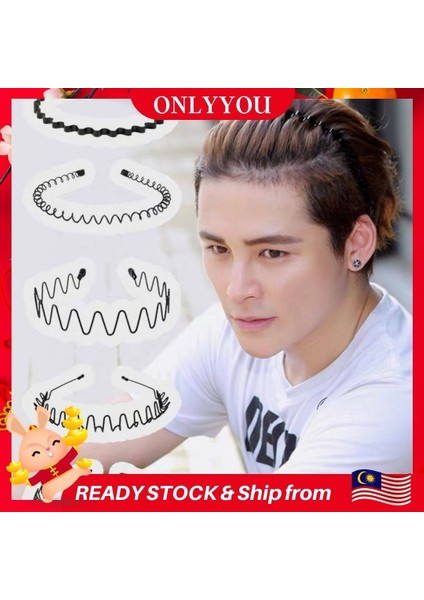 Saç Bandı Kafa Bandı Çelik Erkek Kadın Cekak Rambut Besi Lelaki Saç Bandı 加宽加厚洗脸发箍网红男女金属波浪形头箍男 (Yurt Dışından)