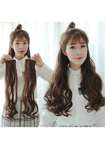 Peruk Seti Uzun Kıvırcık Saç Tek Parça Iki Klip Rulo Saç Uzatma Postiş Klip Nefes Alabilir (Yurt Dışından)