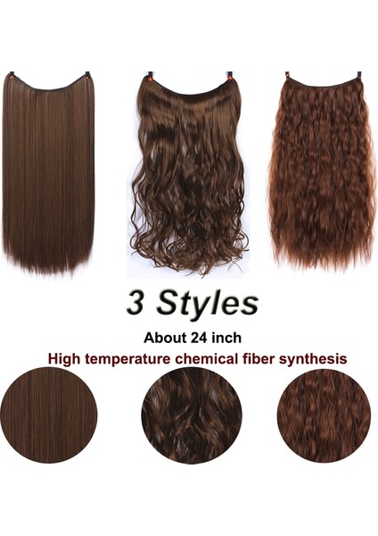 Xuanguang 24 Inç Görünmez Tel Hiçbir Klip Saç Uzatma Gizli Balık Hattı Saç Parçası Kadınlar Için Düz Kıvırcık Saç Uzatma (Yurt Dışından) fiyatları