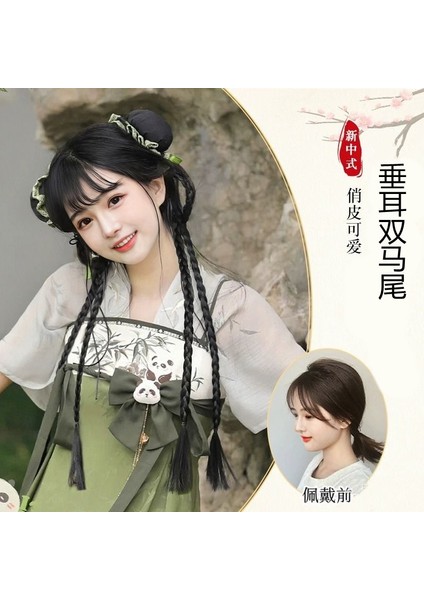 Hiçbir Peruk Kadın Kimyasal Elyaf Uzun Saç Boks Örgüsü Çift At Kuyruğu Arkaik Headdress Hamur-Büküm Tarzı Bezler Tek Parça (Yurt Dışından)