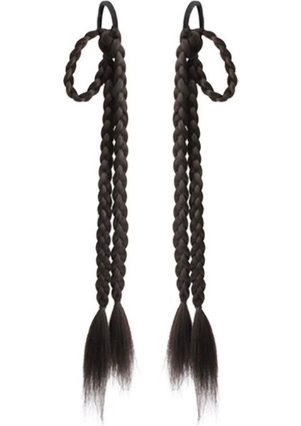 Hiçbir Peruk Kadın Kimyasal Elyaf Uzun Saç Boks Örgüsü Çift At Kuyruğu Arkaik Headdress Hamur-Büküm Tarzı Bezler Tek Parça (Yurt Dışından) indirimleri