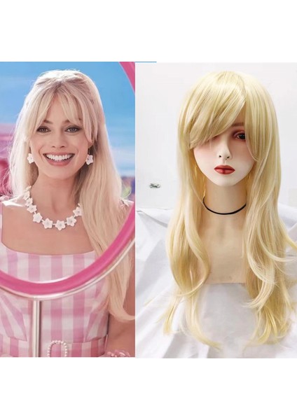 Film Barbie Barbie Çünkü Peruk Barbie Açık Altın Cosplay Peruk Mikro Kıvırcık Saç Uzun Saç Barbie (Yurt Dışından)