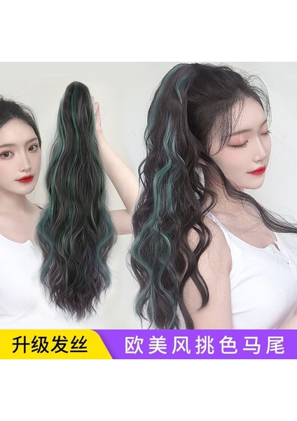 Avrupa ve Amerikan Tarzı Peruk At Kuyruğu Kadın Uzun Kıvırcık Saç Net Kırmızı Büyük Dalga Tutma Klipsli Yüksek At Kuyruğu Degrade Boyalı At Kuyruğu Örgüsü (Yurt Dışından)