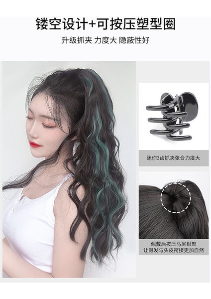 Avrupa ve Amerikan Tarzı Peruk At Kuyruğu Kadın Uzun Kıvırcık Saç Net Kırmızı Büyük Dalga Tutma Klipsli Yüksek At Kuyruğu Degrade Boyalı At Kuyruğu Örgüsü (Yurt Dışından) modelleri