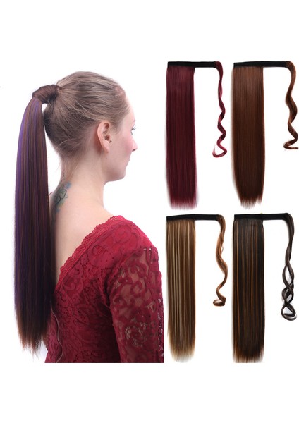 Velcro At Kuyruğu Gerçekçi Mat Ipek Uzun Düz Peruk At Kuyruğu Velcro Sarma Peruk Düz Saç At Kuyruğu (Yurt Dışından)