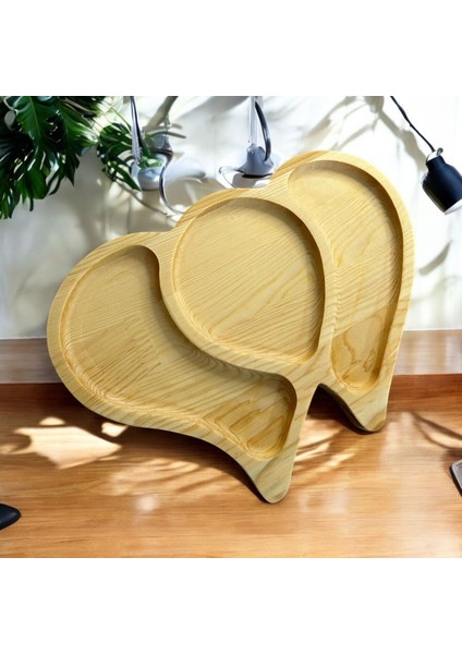Lunanhome Ahşap Üç Kalpli Birleşik Sunum Tepsisi