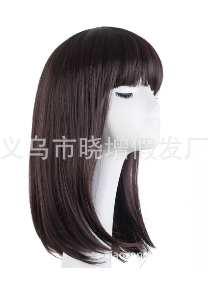 Yüksek Sıcaklık Fiber Peruk Açık Altın Orta Uzunlukta Düz Saç Patlama Yüz Onarım Siyah Gerçekçi Kız Iç Toka Jiafa (Yurt Dışından) modelleri