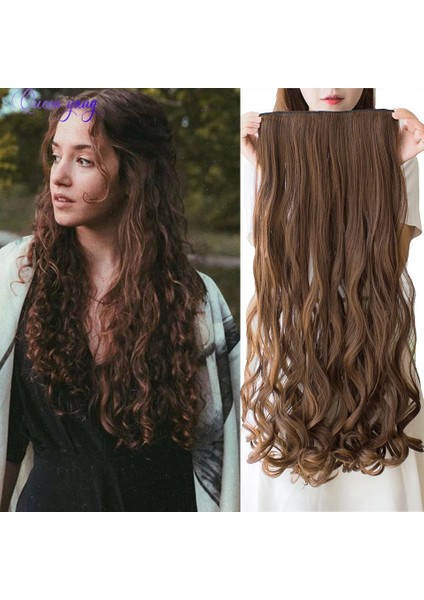 Peruk Uzun Kıvırcık Saç Yüksek Sıcaklık Fiber Klip Peruk Seti Tek Parça Dikişsiz Saç Uzatma (Yurt Dışından)