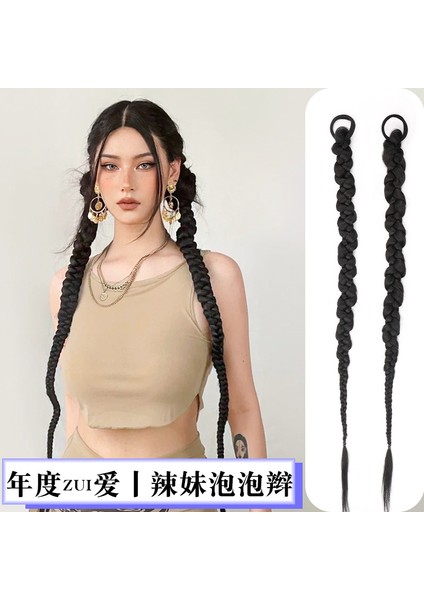 Peruk Kadın At Kuyruğu Örgü Avrupa ve Amerikan Tarzı Boks Büküm Uzun Örgü Tatlı Serin Kız Bükülmüş Net Kırmızı Sıcak Kız Kabarcık Örgü (Yurt Dışından)