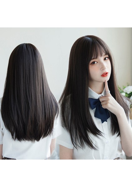 Peruk Kadın Uzun Saç Japon Stili Yuvarlak Yüz Hava Kakülleri Uzun Düz Saç Cutejkgirly Doğal Gerçekçi Tam Baş Peruk Stili (Yurt Dışından) fiyatları