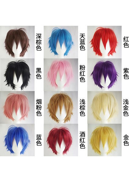 Erkekler Için Çok Amaçlı Renkli Peruk Çünkü Peruk Anime Peruk Kılıf Cosplay Anti-Kıvırma Kısa Saç (Yurt Dışından)