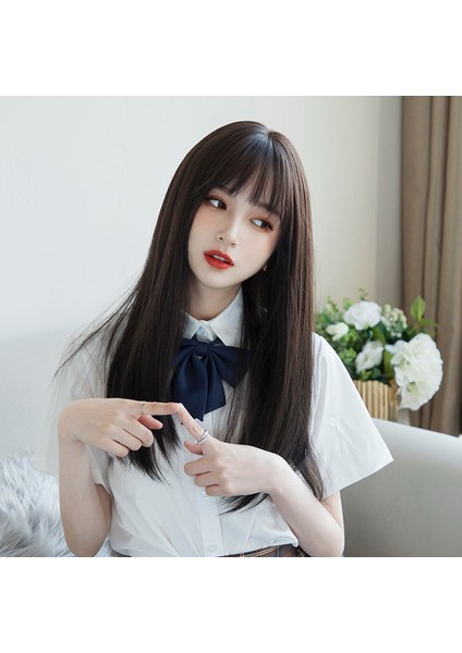 Peruk Kadın Uzun Saç Japon Stili Yuvarlak Yüz Hava Kakülleri Uzun Düz Saç Cutejkgirly Doğal Gerçekçi Tam Baş Peruk Stili (Yurt Dışından) fırsatları