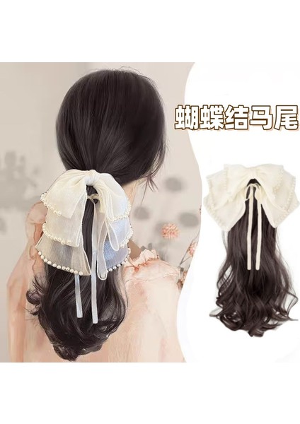 At Kuyruğu Peruk Kadın Kavrama Inci Yay Kıvırcık Saç Düşük Kravat At Kuyruğu Simülasyon Saç (Yurt Dışından) fiyatları