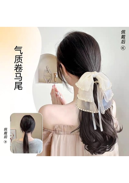 At Kuyruğu Peruk Kadın Kavrama Inci Yay Kıvırcık Saç Düşük Kravat At Kuyruğu Simülasyon Saç (Yurt Dışından) modelleri