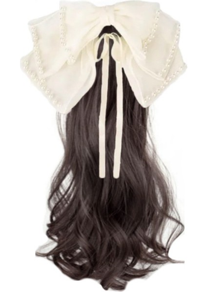 At Kuyruğu Peruk Kadın Kavrama Inci Yay Kıvırcık Saç Düşük Kravat At Kuyruğu Simülasyon Saç (Yurt Dışından) indirimleri