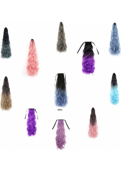 Peruk Kadın Yaz At Kuyruğu Kavrama Boyalı Uzun Kıvırcık Saç Kadın Çevrimiçi Etkileyen Kıvırcık Saç Degrade Gerçek Uzun Kıvırcık Saç Örgü (Yurt Dışından)