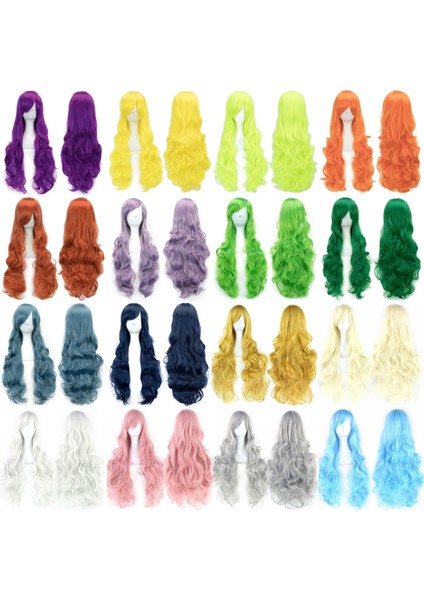 Cosplay Peruk Çünkü Peruk Uzun Kıvırcık Saç Yüksek Sıcaklık Fiber Çok Renkli Kıvırcık Saç Evrensel Anime Peruk 80 cm (Yurt Dışından)