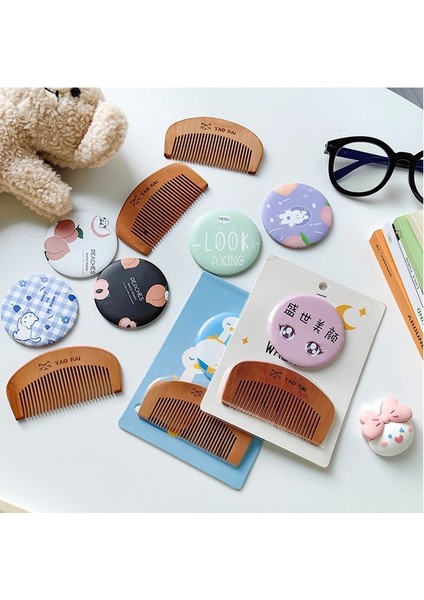 Karikatür Ayna Saç Fırçası Tarak Seti Aktivite Spor Salonu Taşınabilir Küçük Ayna Anti-Vida Saç Fırçası Kadınlar Için Bebek Anne-Çocuk Şeyler (Yurt Dışından)