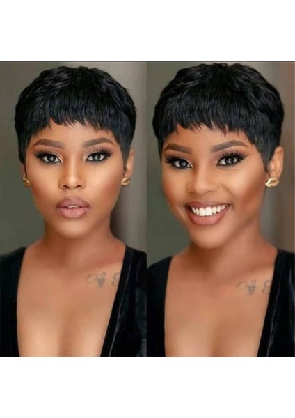 Sınır Ötesi Sıcak Satış Avrupa ve Amerika Dış Ticaret Peruk Afrikalı Kadın Siyah Kısa Düz Saç Fabrikası Stokta (Yurt Dışından) modelleri