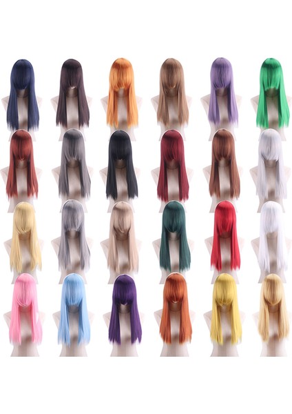Shengda Cosplayanime Peruk Yüksek Sıcaklık Fiber Gül Net RENKLI60CMKALIN Uzun Düz Saç Dış Ticaret (Yurt Dışından)