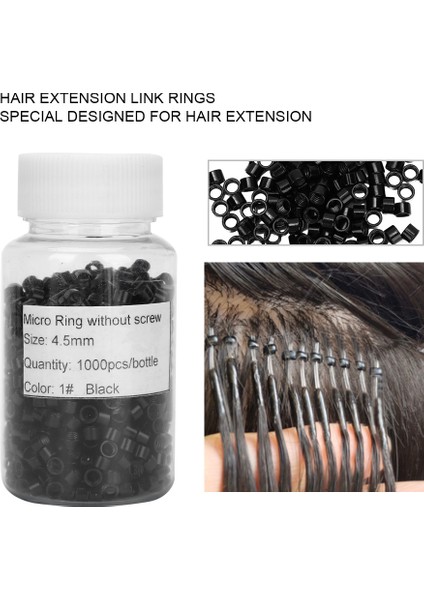 1000 Adet Alüminyum Mikro Bağlantılar Yüzükler Boncuk Vida Saç Uzatma Aracı Siyah (Yurt Dışından) modelleri