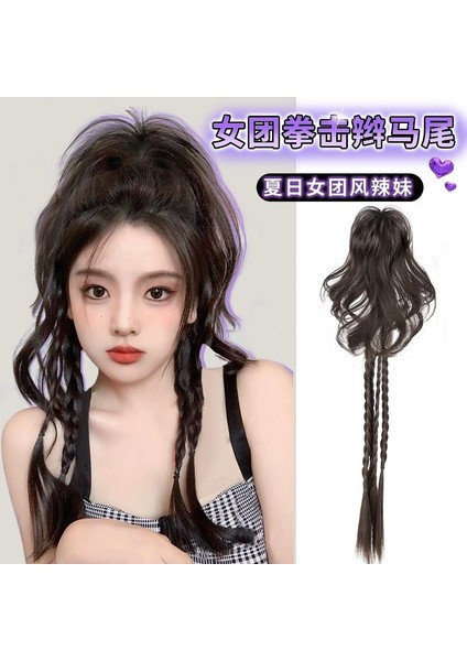 Yanlış Örgüler Kadın Yapay Insan Saç Milenyum Sıcak Kız Yaz Kadın Grup Tarzı Yüksek At Kuyruğu Boks Örgüsü Bir At Kuyruğu Peruk (Yurt Dışından)
