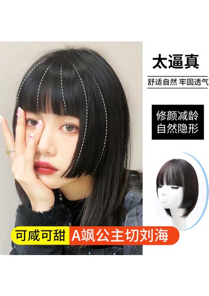 3D Prenses Kesim Patlama Peruk Kadın Kafa Saç Değiştirme Doğal Alın Peruk Seti Dikişsiz Simülasyon Kapak Gri Saç Sahte Patlama (Yurt Dışından)